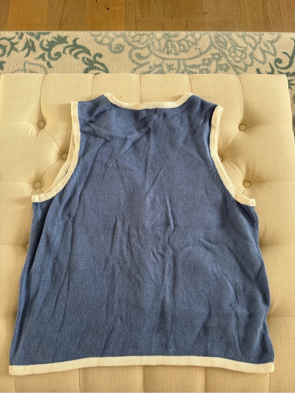 Holiday Editions Blue Snowman V‑Neck Knit Vest with Cream Trim - Picture 2 of 3